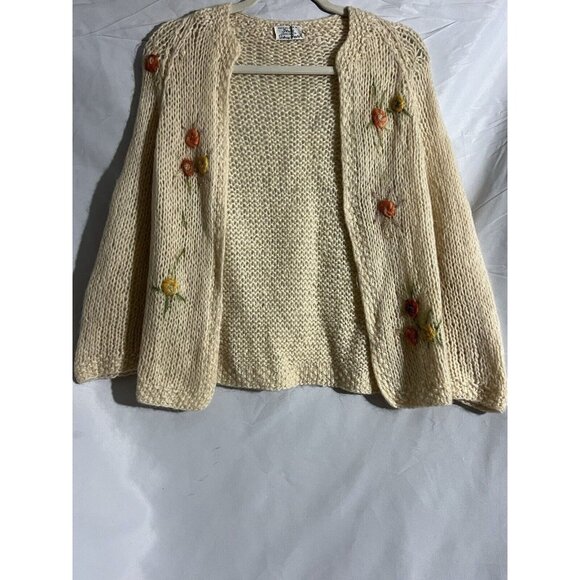Sidney Gould Vintage 50's 60's Women's Ivory Cardigan Floral Knit Wool Classic - Picture 1 of 5